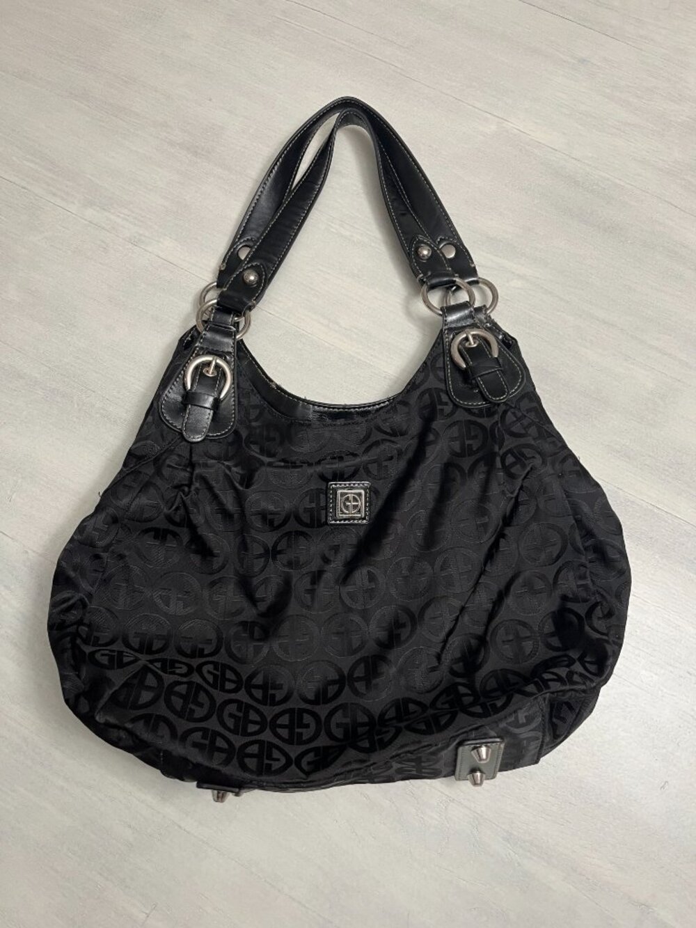 Giani Bernini Monogram Jacquard Hobo Shoulder Bag with Silver Buckle Straps